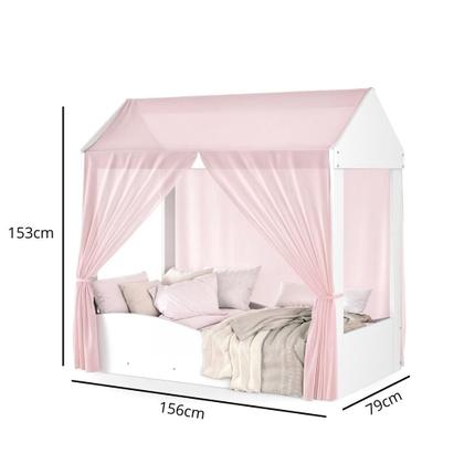 Imagem de Cama Infantil Montessoriana em MDF Colina Com Colchão e Voal  Com Grade de Proteção Lateral Para Quarto de Menina