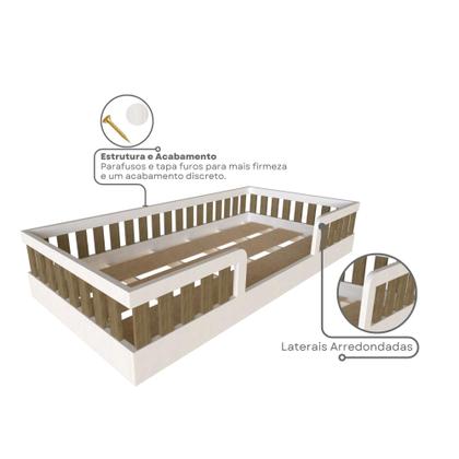 Imagem de Cama Infantil Montessoriana Solteiro Sol Marrom/Branco/Carvalho Mel