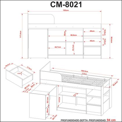 Imagem de Cama Infantil Multifuncional CM8021 Amêndoa Laranja/Amendoa