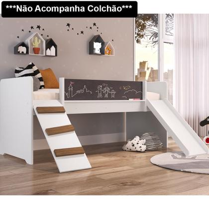 Imagem de Cama Infantil Playground Com Escorregador e Quadro BY710 Branco - Completa Móveis