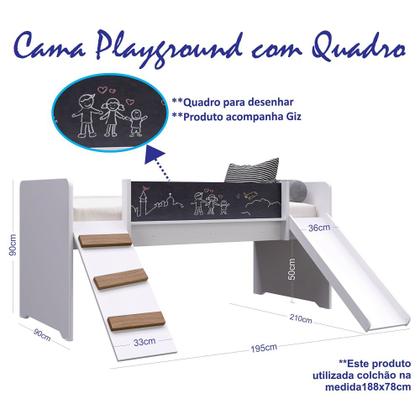 Imagem de Cama Infantil Playground Com Escorregador e Quadro BY710 Branco - Completa Móveis