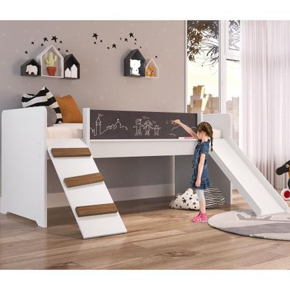 Imagem de Cama Infantil Playground Com Escorregador e Quadro BY710 Branco - Completa Móveis