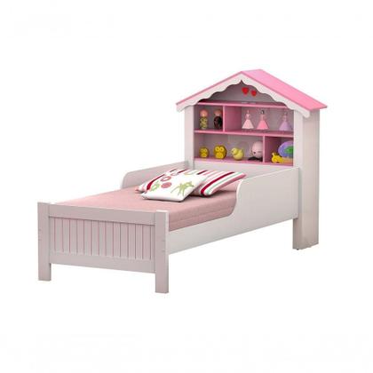 Imagem de Cama Infantil Princesa Estilo Casinha Com Colchão  Com Prateleiras Organizadoras