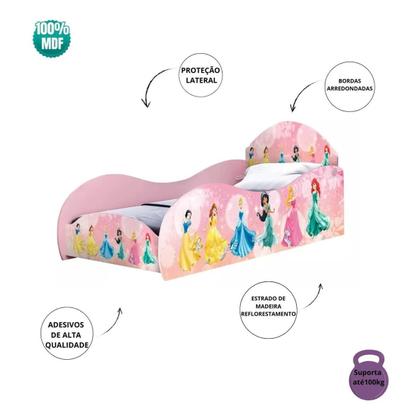 Imagem de Cama Infantil Rosa Princesas Disney Estrutura Forte com Acabamento UV