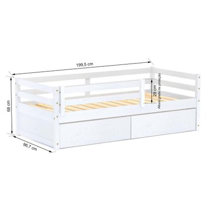 Imagem de Cama Infantil Slim com 02 Gavetas e Grade de Proteção Madeira Maciça Branco Housin