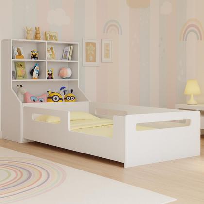 Imagem de Cama Infantil Solteiro Montessori com Cabeceira Para Brinquedo e Colchão