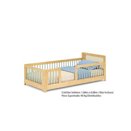 Imagem de Cama Infantil Solteiro Montessoriano Wave com Rattan Casatema MadeiraOriginals Bege/Marrom/Verde