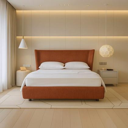 Imagem de Cama Japonesa com Cabeceira Corea Seo Casal Linho Terracota - Sallar Home