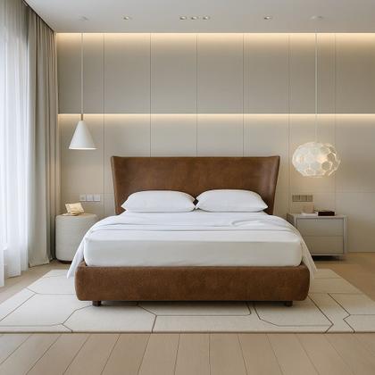 Imagem de Cama Japonesa com Cabeceira Corea Seo Casal Nobuck Marrom - Sallar Home