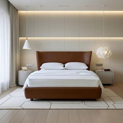 Imagem de Cama Japonesa com Cabeceira Corea Seo King material sintético Marrom - Sallar Home