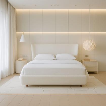 Imagem de Cama Japonesa com Cabeceira Corea Seo Queen material sintético Off White - Sallar Home
