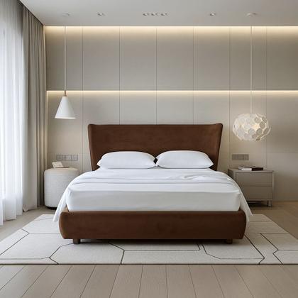 Imagem de Cama Japonesa com Cabeceira Corea Seo Queen Veludo Marrom - Sallar Home