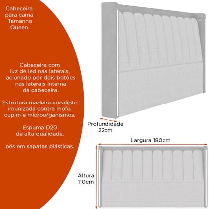 Imagem de Cama Japonesa com Cabeceira em LED Seo-Yeon Queen material sintético Caramelo / Linho Off White - Sallar Home