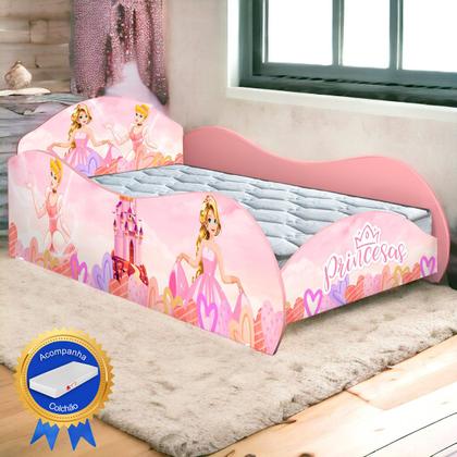 Imagem de Cama Juvenil 150x70 Infantil Montessoriana Com Colchão Grade Proteção  Quarto Personagem Lateral e Estrado Reforçado Menina Princesas