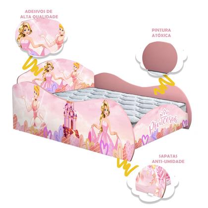 Imagem de Cama Juvenil 150x70 Infantil Montessoriana Com Colchão Grade Proteção  Quarto Personagem Lateral e Estrado Reforçado Menina Princesas
