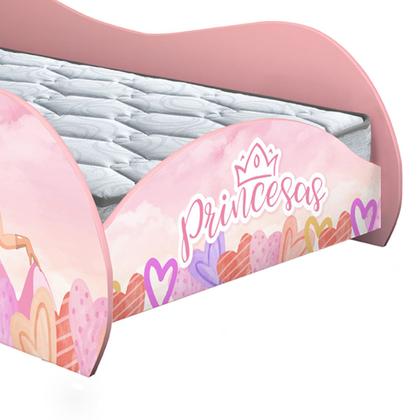 Imagem de Cama Juvenil 150x70 Infantil Montessoriana Com Colchão Grade Proteção  Quarto Personagem Lateral e Estrado Reforçado Menina Princesas