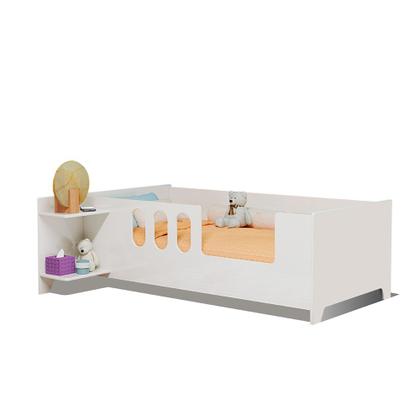 Imagem de Cama Juvenil Livia com Led Usb Prateleiras Divaloto Acompanha Colchão D18 e Mesa de Cabeceira - Bran
