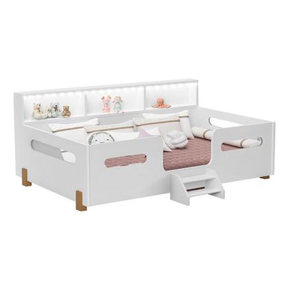 Imagem de Cama Juvenil Mary com Escada Led e Nicho Branco/mel Acompanha Lousa Mágica