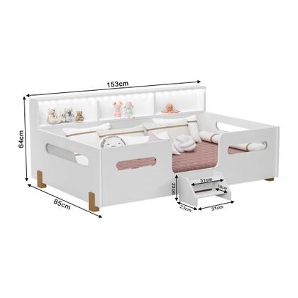 Imagem de Cama Juvenil Mary com Escada Led e Nicho Branco/mel Acompanha Lousa Mágica