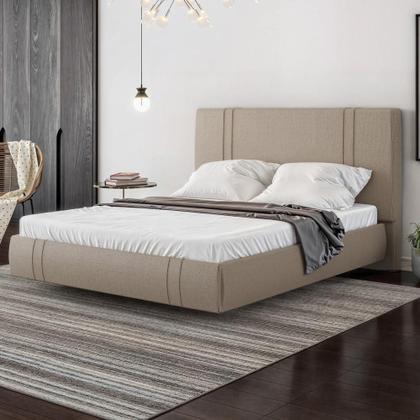 Imagem de Cama King Flutuante Com Cabeceira 195cm Astra S04 Linho Bege - Lyam Decor