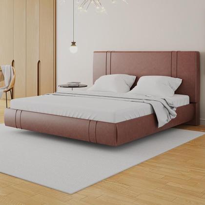 Imagem de Cama King Flutuante Com Cabeceira 195cm Astra S04 material sintético Telha - Lyam Decor