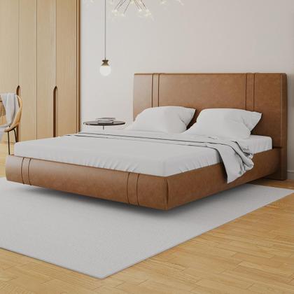 Imagem de Cama King Flutuante Com Cabeceira 195cm Astra W01 material sintético Canela Lyam Decor