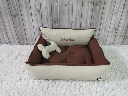 Imagem de Cama M Dourada e Bege Pet Colchão para Cachorro Caminha M Caes e Gatos Personalizada com Nomes