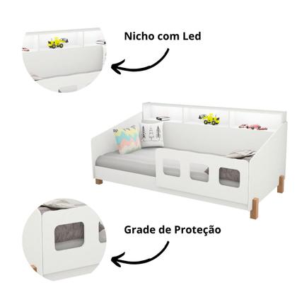Imagem de Cama Mavi Juvenil com Nichos Branca com Luminária Nuvem