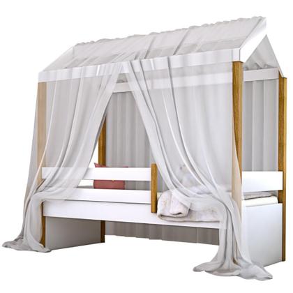 Imagem de Cama Montessori Cabana Solteiro com Colchão e Dossel Branco