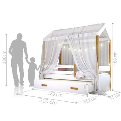 Imagem de Cama Montessori com Auxiliar Cordão LED e Dossel Branco