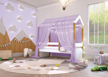 Imagem de Cama Montessori com Cordão LED Colchão e Dossel Lilás