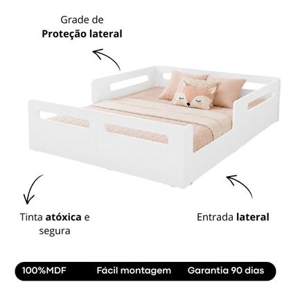 Imagem de Cama Montessoriana Casal Com Grade De Proteção Lateral Para Crianças E Quarto Infantil