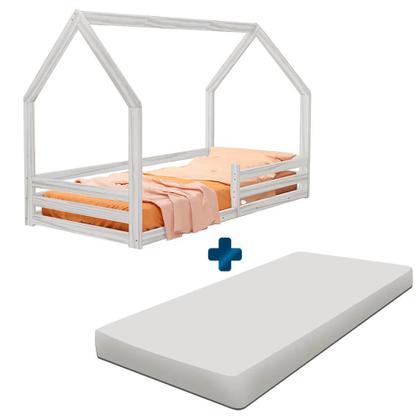 Imagem de Cama Montessoriana Com Colchão Solteiro Madeira Maciça Branco Amy Shop JM