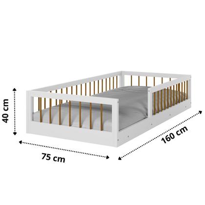 Imagem de Cama Montessoriana Infantil Berço Com Grade De Proteção Quarto Da Criança Cercado Cor Branco/Nature