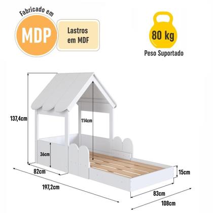 Imagem de Cama Montessoriana Infantil Casa Solteiro Branco - Completa Móveis