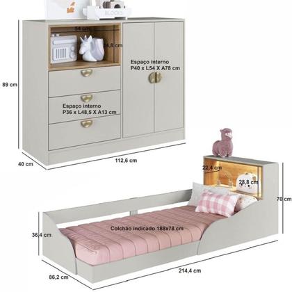 Imagem de Cama Montessoriana Infantil e Cômoda c/ 3 Gavetas e 2 Portas