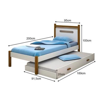 Imagem de Cama Montessoriana Infantil Eloa Solteiro C/ Cama Auxiliar - Branco/amêndoa