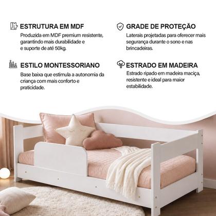 Imagem de Cama Montessoriana Infantil Menina Baby Grade Proteção Segurança Transição - Branco