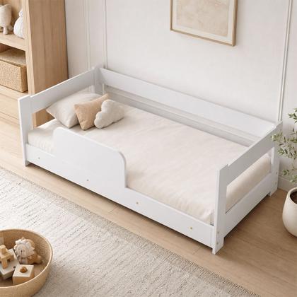 Imagem de Cama Montessoriana Infantil Menina Baby Grade Proteção Segurança Transição - Branco