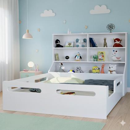 Imagem de Cama Montessoriana Infantil Padrão Casal Com Organizador De Brinquedos E Colchão