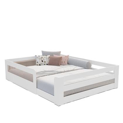 Imagem de Cama Montessoriana Infantil Space Casal com Rattan e Grade de Segurança em Mdp Casatema Branco