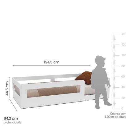 Imagem de Cama Montessoriana Infantil Space Solteiro com Rattan e Grade de Segurança em Mdp Casatema Branco