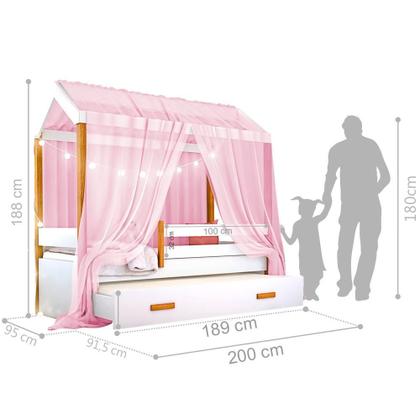 Imagem de Cama Montessoriana Solteiro com Auxiliar Led e Voal Rosa