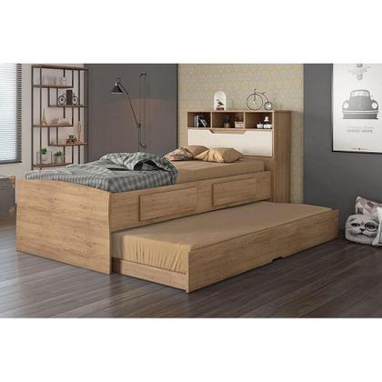 Imagem de Cama Multifuncional Juvenil Ravena c/ 2 Gavetas e Auxiliar Branco - Conquista