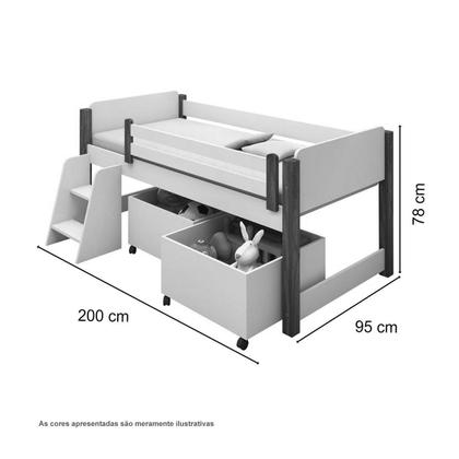 Imagem de Cama Naty Branco/Mel com Colchão, 02 Baús e Escadinha