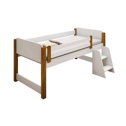 Imagem de Cama Naty Design Infantil com Nichos Solteiro  - Branco/amêndoa Incluso Lousa Mágica