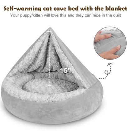 Imagem de Cama para animais de estimação JOEJOY Cama pequena para cães e gatos com cobertor com capuz 58 cm