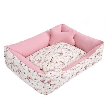 Imagem de Cama para Cachorro ou Gato Tamanho Grande 70x55cm + Ossinho Flora Rose