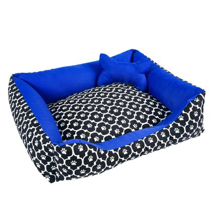 Imagem de Cama para Cachorro ou Gato Tamanho Médio 60x55cm + Ossinho Patinha Azul