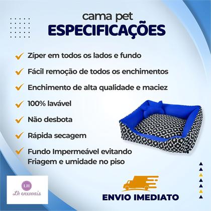 Imagem de Cama para Cachorro ou Gato Tamanho Médio 60x55cm + Ossinho Patinha Azul
